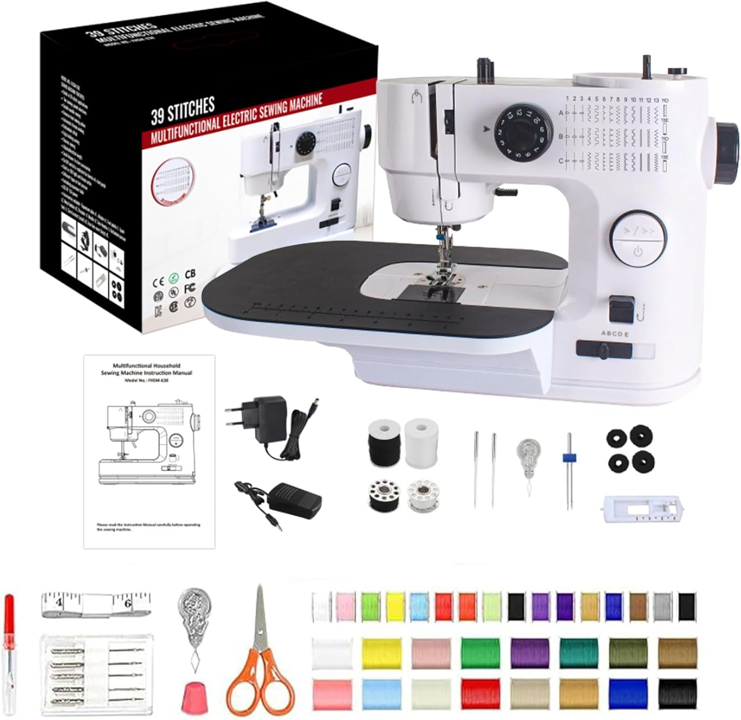 Sewing Machine with Extension Table, 39Stitch Patterns Built-In,withAccessory Kit, LED Light 2-Speed Foot Pedal, Sewing Machine for Beginners Great for Quilting, Crafts & Mending