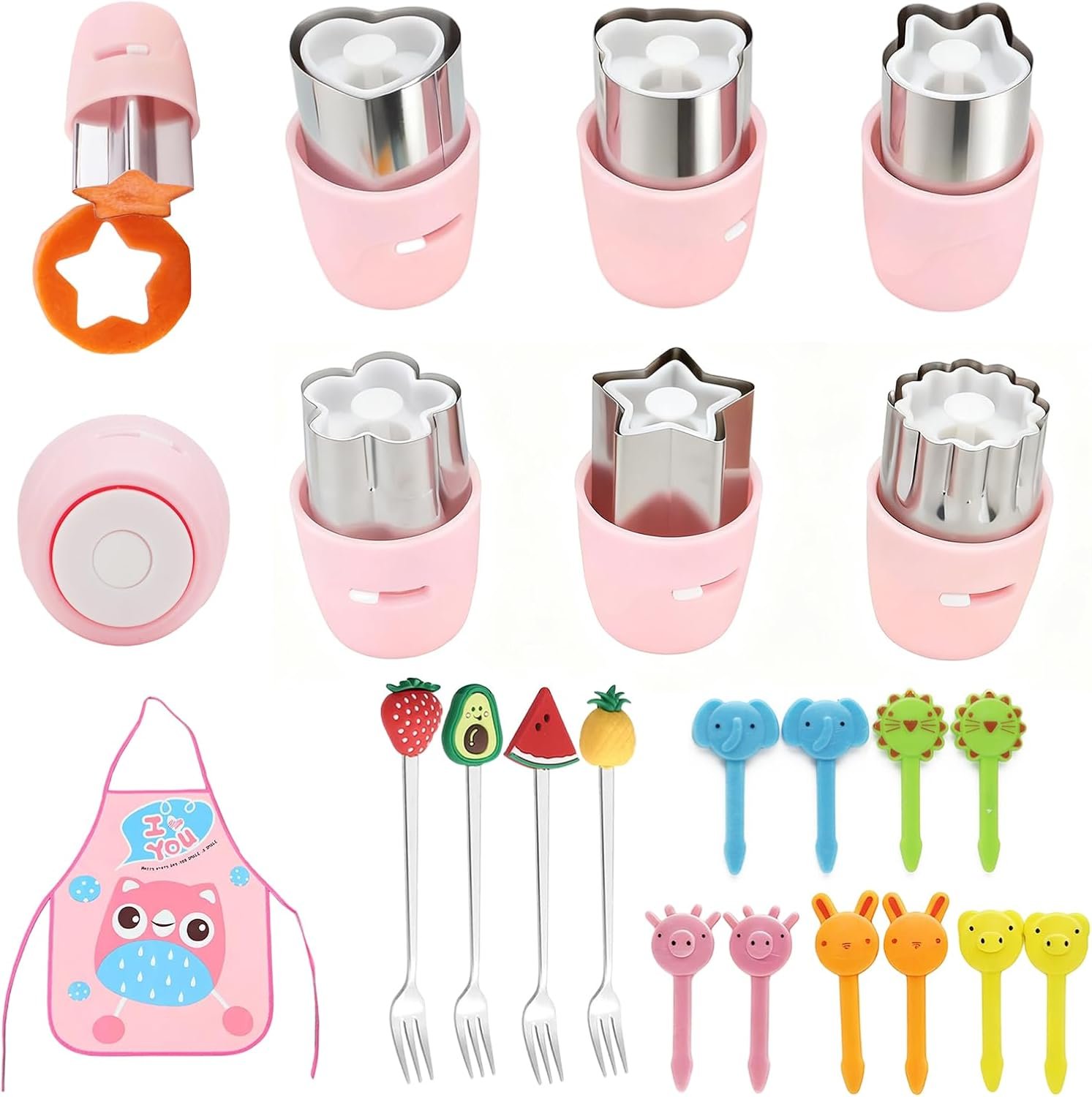 CHICHAUS 20Pcs Cookie Cutters & Biscuit Cutter Set – Multi-Shape Fruit/Vegetable Cutters for Kids Lunch Accessories, Food-Grade Stainless Steel Molds for Home Baking (PINK)