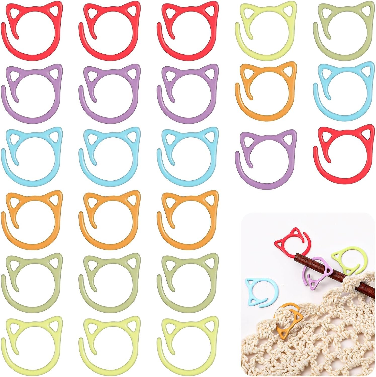 MBAIYO Cat Stitch Markers for Crocheting, 24pcs Cat Metal Crochet Stitch Marker Ring Multicolor Knitting Stitch Markers Spiral Crochet Stitch Marker Set for DIY Weaving Knitting Sewing Tools