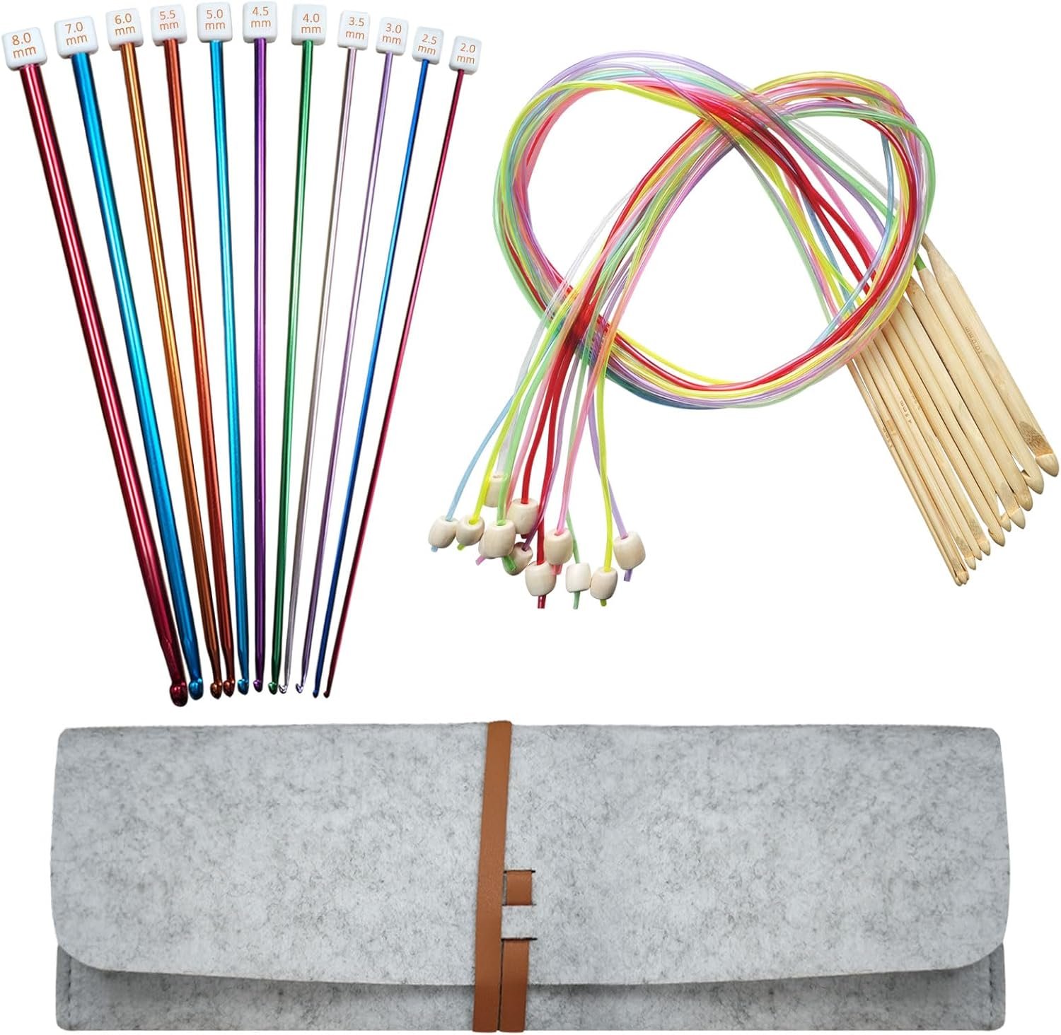 Tunisian Crochet Hooks Set with Case: 24pcs Tunisian Crochet Bamboo Hooks Set with Cable Afghan Aluminum Hooks Metal Crochet Yarn Extra Long Needles Knitting Tools Supplies