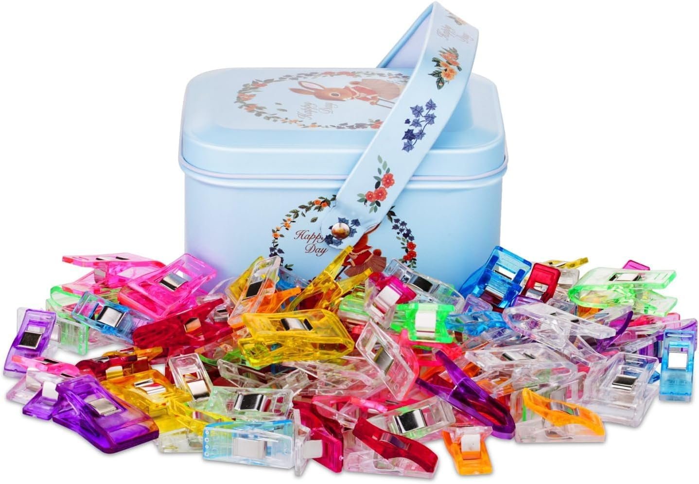 CampTek Pack of 100 Sewing Fabric Clips with Tin Box,Sewing Notions for Sewing Quilting Supplies, Crafting Tools Accessories,Paper Work,Assorted Colors(80 Small+20 Middle Plastic Clips)