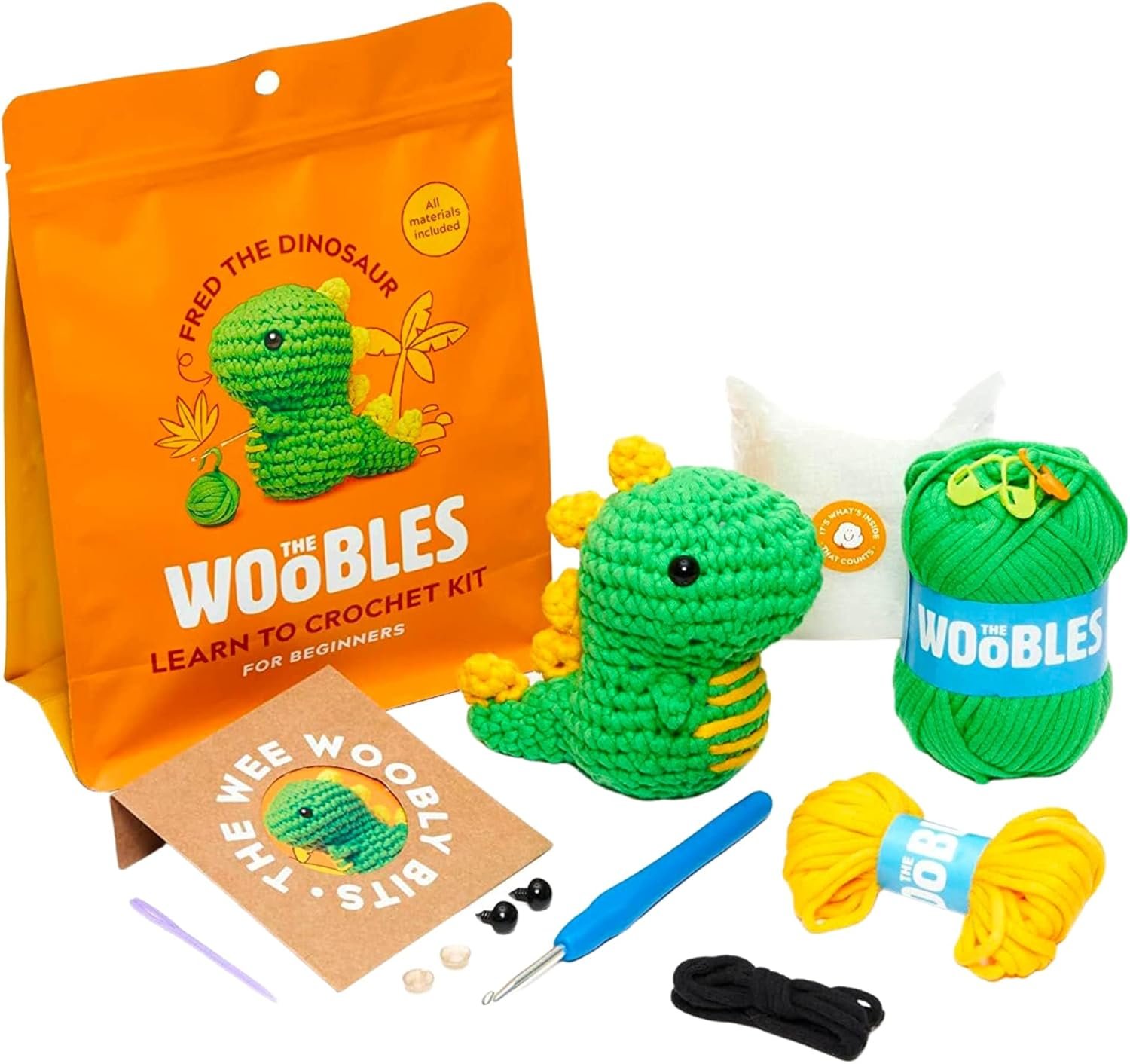 The Woobles Crochet Kit for Beginners – Easy Arts and Crafts Knitting & Crochet Animals Kit As Seen On Shark Tank – Fred The Dinosaur