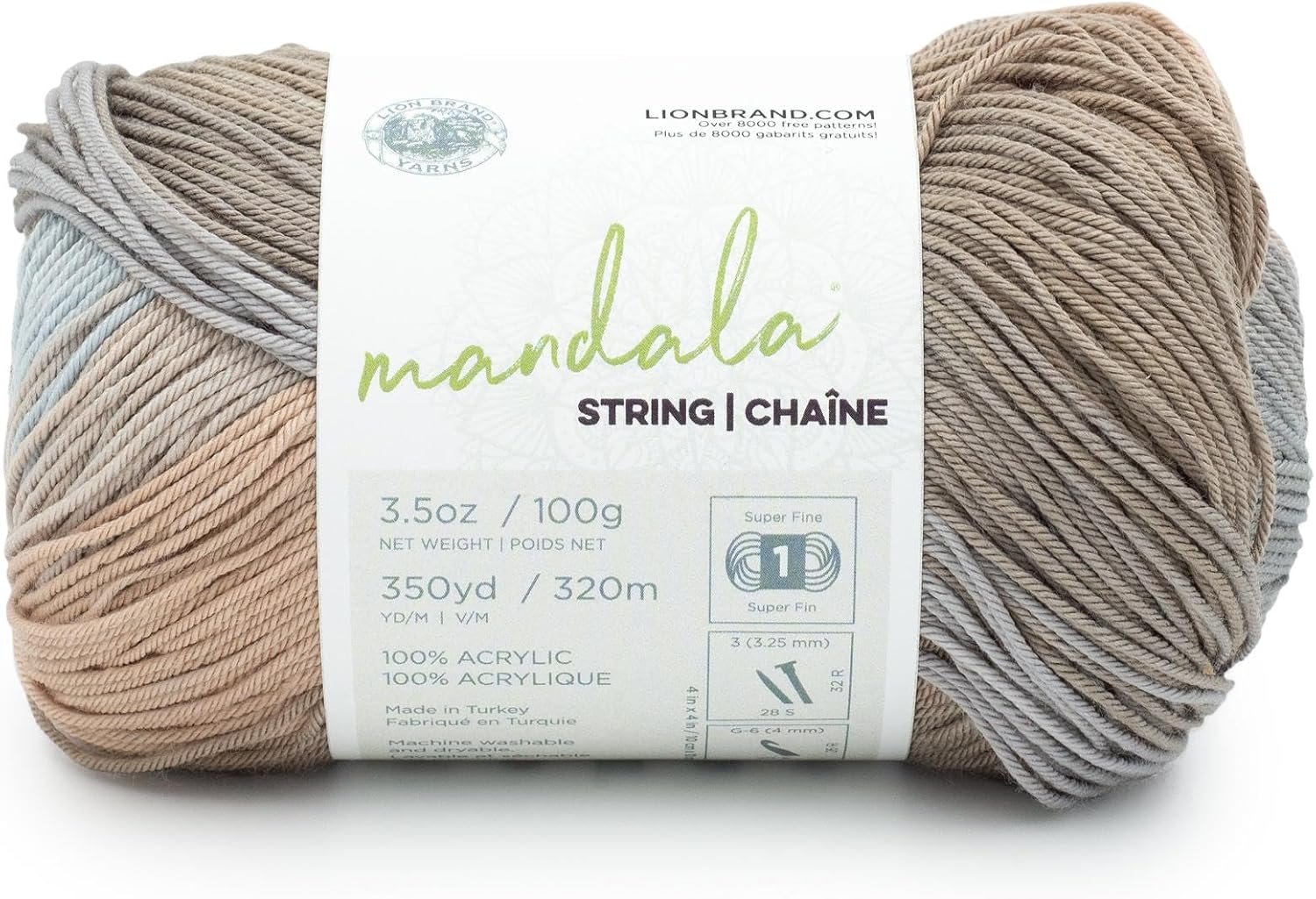 Lion Brand Yarn Mandala String, Fingering Yarn for Knitting and Crochet, Ballad, 1 Pack