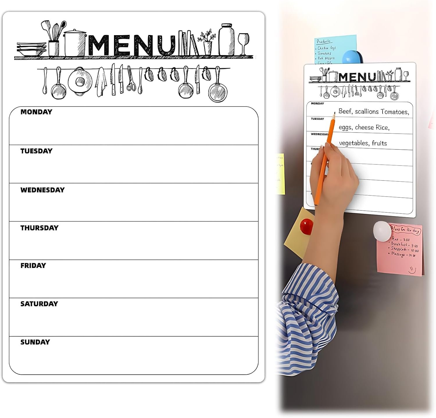 Dry Erase Magnetic Calendar for Refrigerator Clear Weekly Planner Daily Menu Board for Kitchen Dinner Menu Magnet for Fridge Family Schedule Planning List Boards 8.5×12 inch