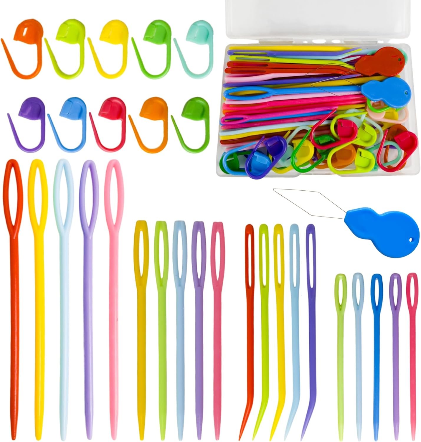 DeliaVo 62 Pcs Yarn Needles Set, Plastic Tapestry Needles with Stitch Markers, Crochet & Darning Needle for Yarn, Knitting Accessories & Crocheting Supplies