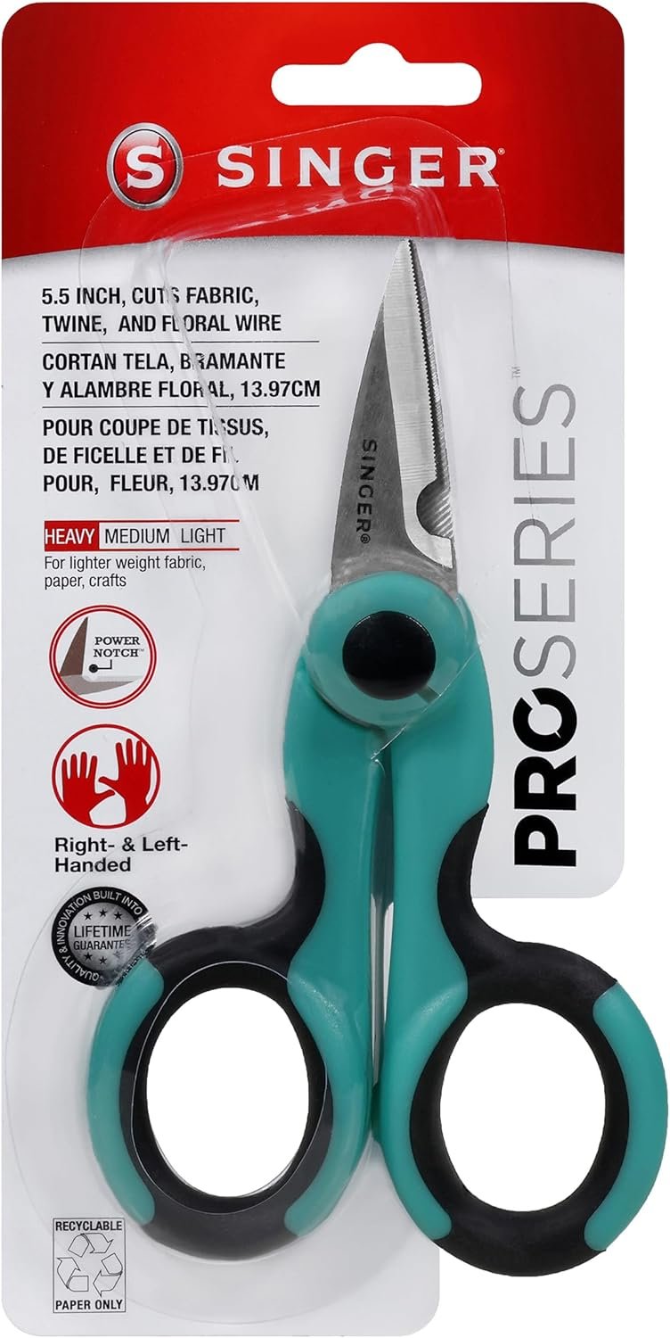 SINGER 00558 5-1/2-Inch ProSeries Heavy Duty Scissors with Power Notch, Teal