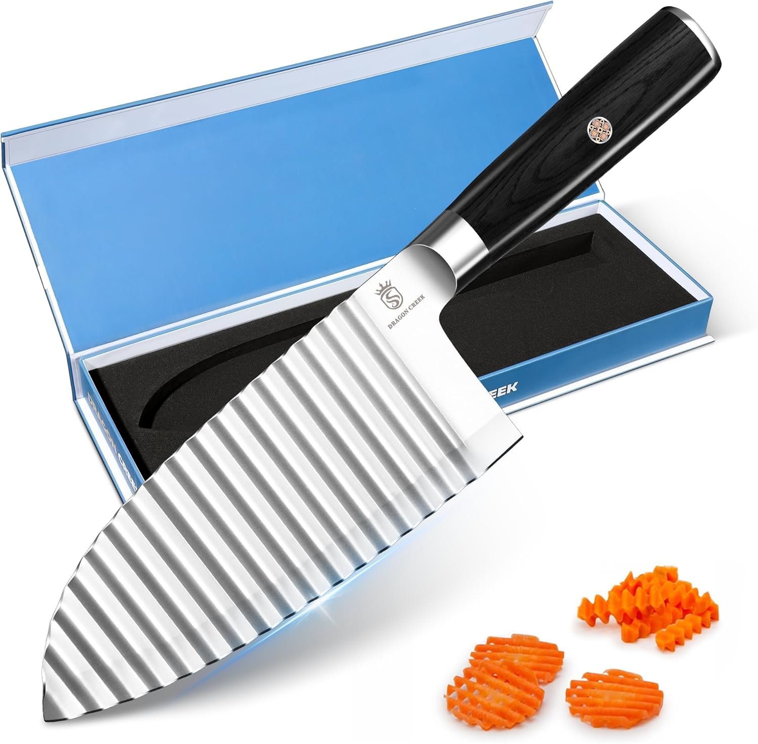 Dragon Creek Crinkle Cutter Knife – Wavy Chopper Potatoes Crinkle Fry Cutter for Vegetable Fruits Fun Carrot Chip Slicer Christmas Thanksgiving Gift Idea Stainless Steel