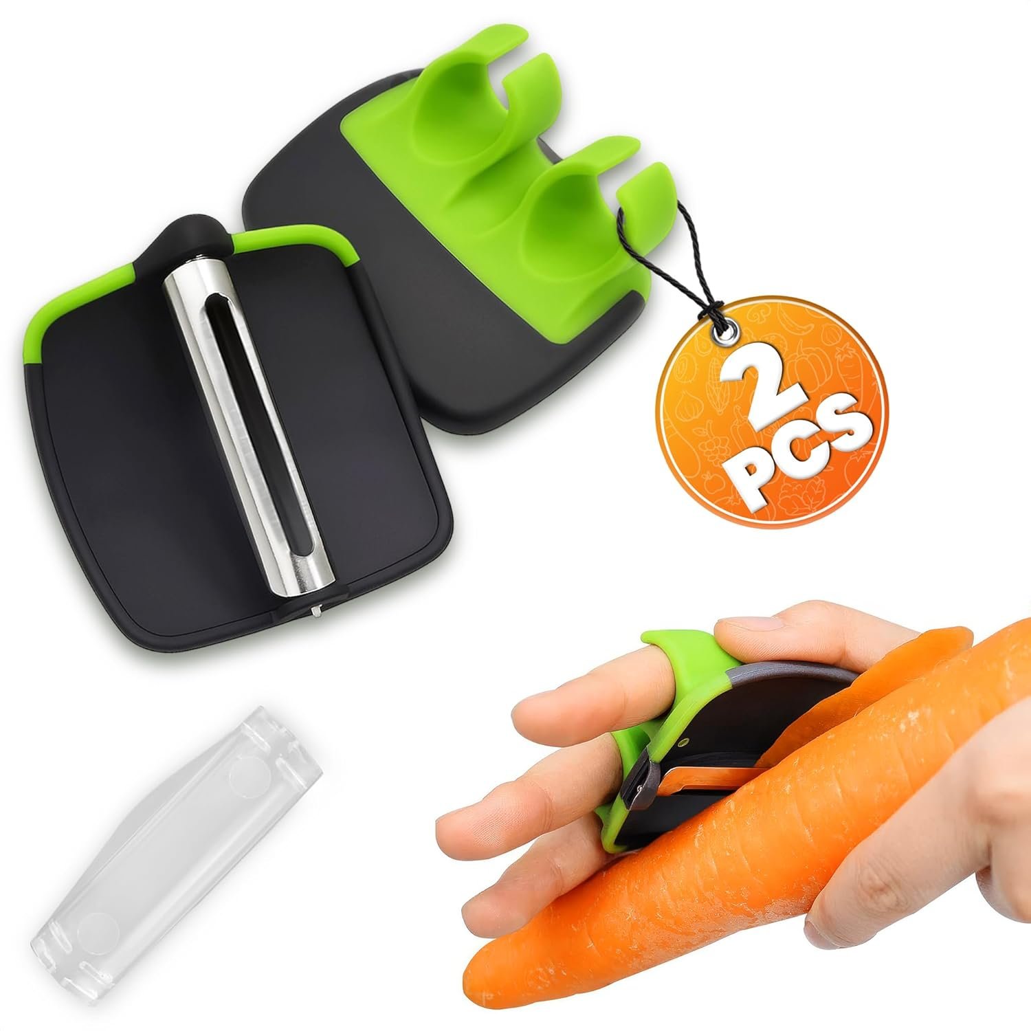 2Pcs Finger Grip Vegetable Peelers for Kitchen – Silicone Palm Peeler with Sharp Double-Sided Blade, Non-Slip Handle, Dishwasher Safe – Versatile for Fruits, Veggies, Potato & Carrot Peeler Tool