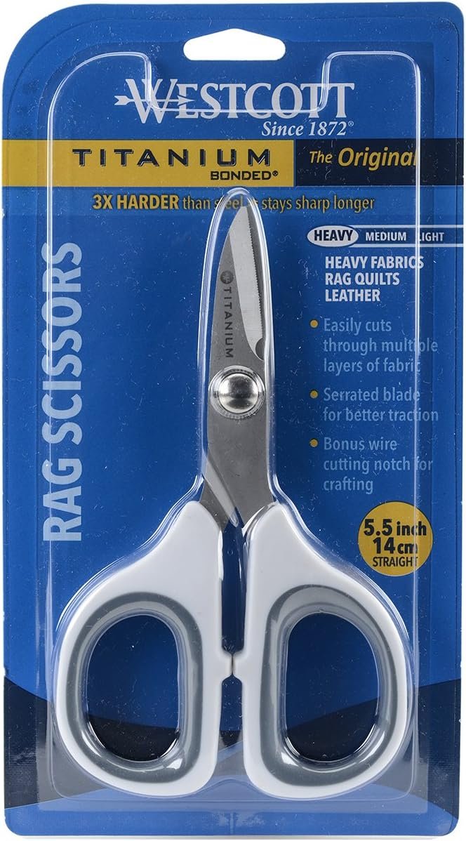 Westcott 5.5″ Rag Snips, Crafting, Quilting & Sewing Scissors for Fabric Cutting with Titanium-Bonded Blades