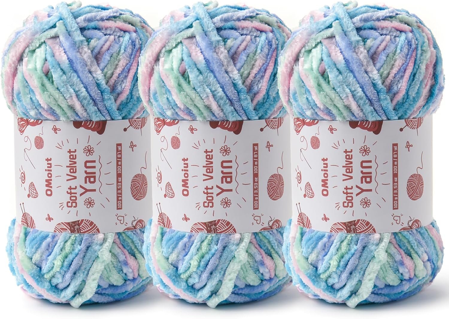 3x100g Fluffy Velvet Chenille Yarn for Crocheting and Knitting, 3×87.4yd Baby Yarn for Crocheting Soft, Crochet Chunky Yarn Amigurumi Yarns（Candyfloss
