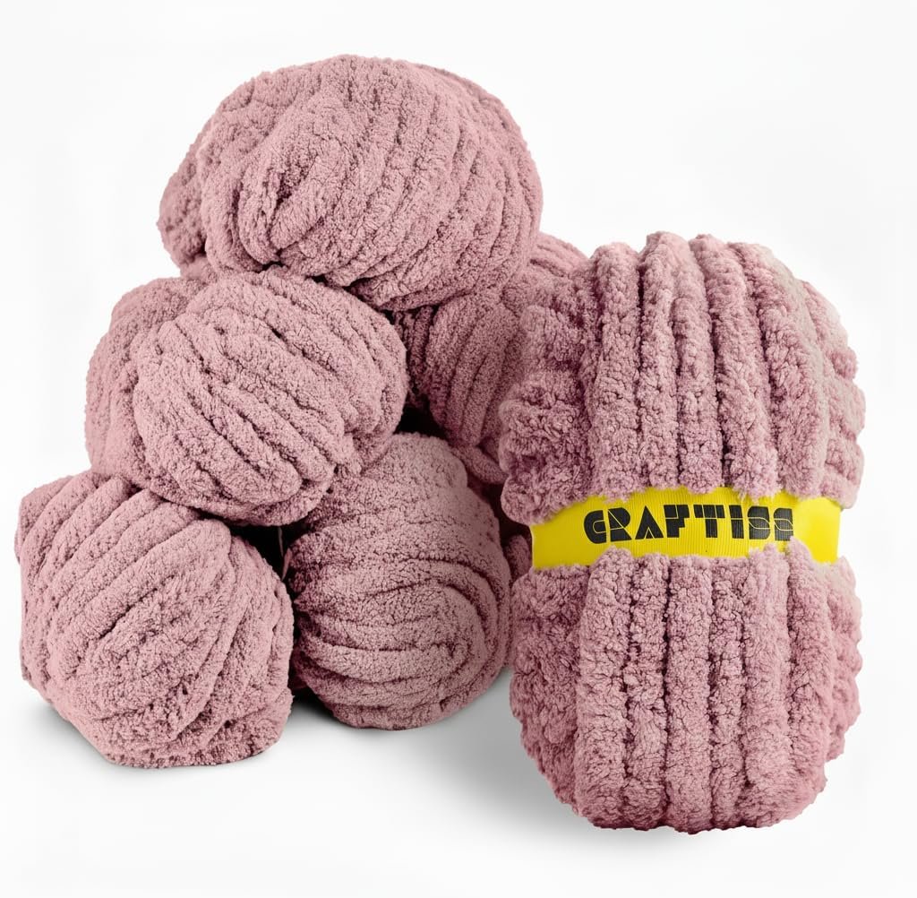 CRAFTISS Chunky Yarn for Hand Knitting – 8 Dusty Pink Jumbo Rolls (27 yds, 8 oz Each), Thick Crochet Knit Blanket Chenille Chunky Yarn for Crocheting