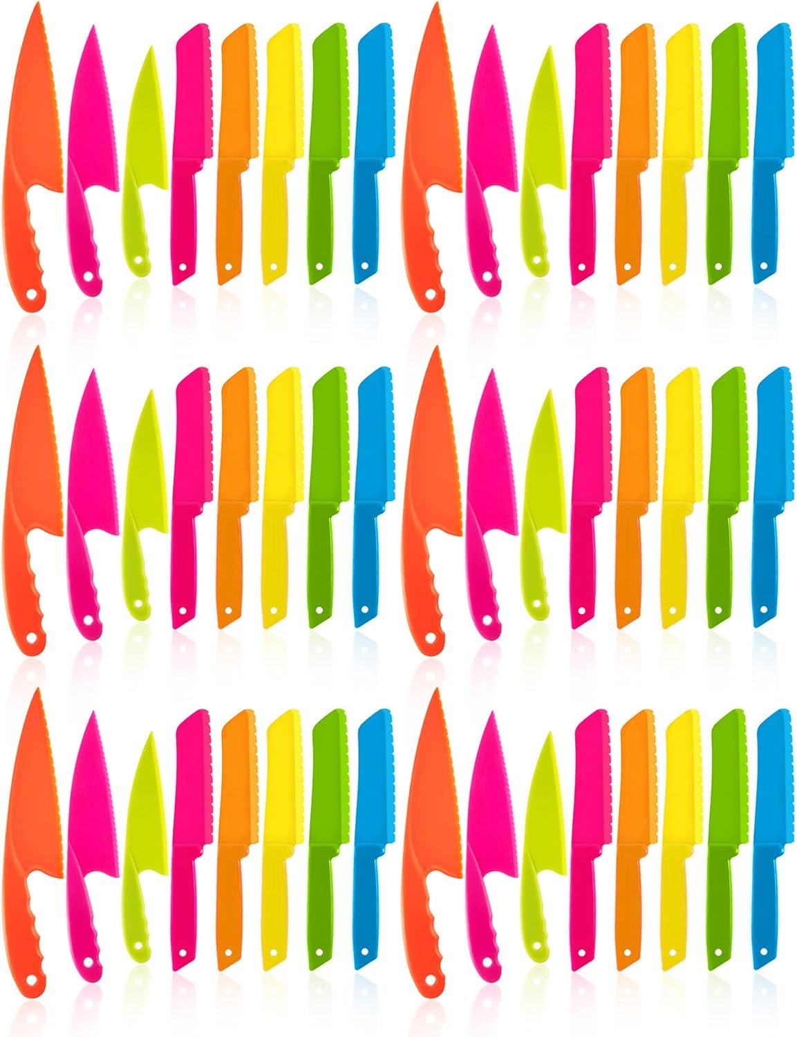 JOVITEC 48 Pcs Kid Cooking Kitchen Knife Set, Plastic Serrated Edges Children’s Safe Nylon Knives for Cutting Fruit Bread Cake Salad Lettuce Kids Cooking Supply
