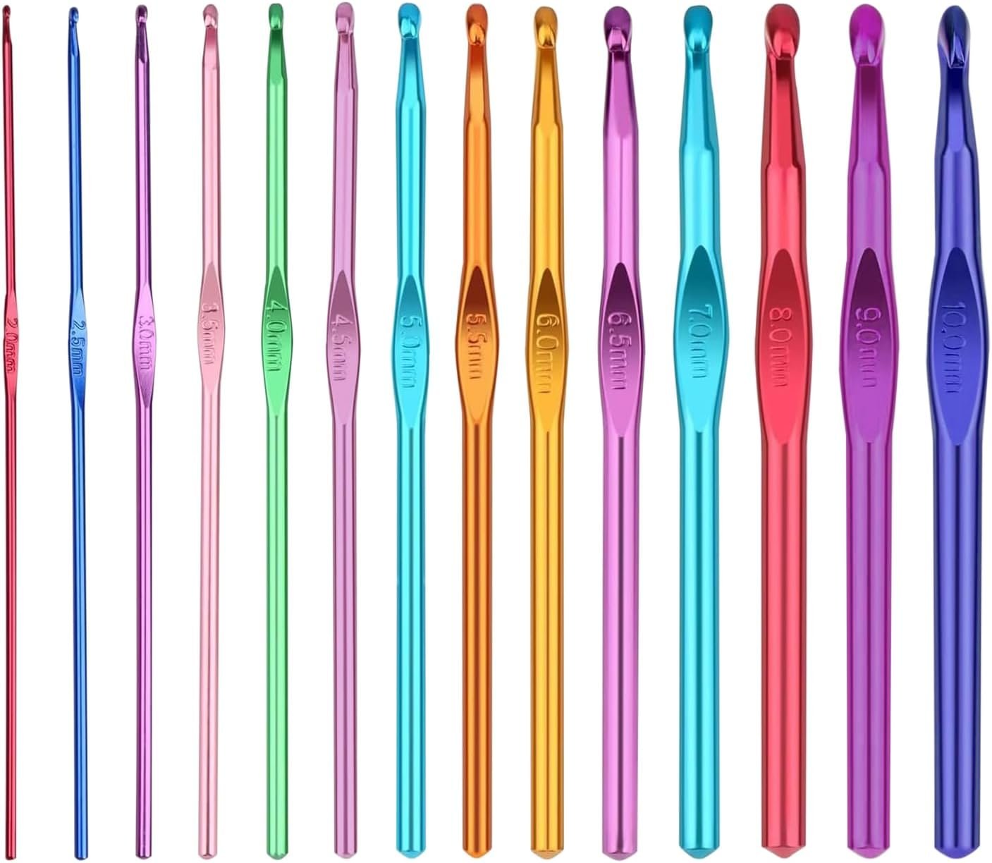 HEYLEAYAR 14PCS Aluminum Crochet Hooks Set,Crochet Handles Engraved Number Size 2MM-10MM,Crochet Needles for Knitting Craft Yarn Contribute to Beginners