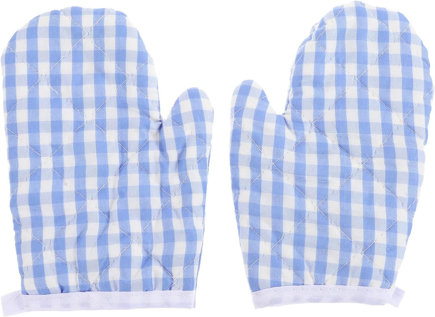 2Pcs Kids Oven Mitts for Children Play Kitchen, Anti- Scald Gloves Microwave Oven Gloves Kitchen Mitts for Kids Toddler Safe Baking Cooking (Light Blue Checkered)