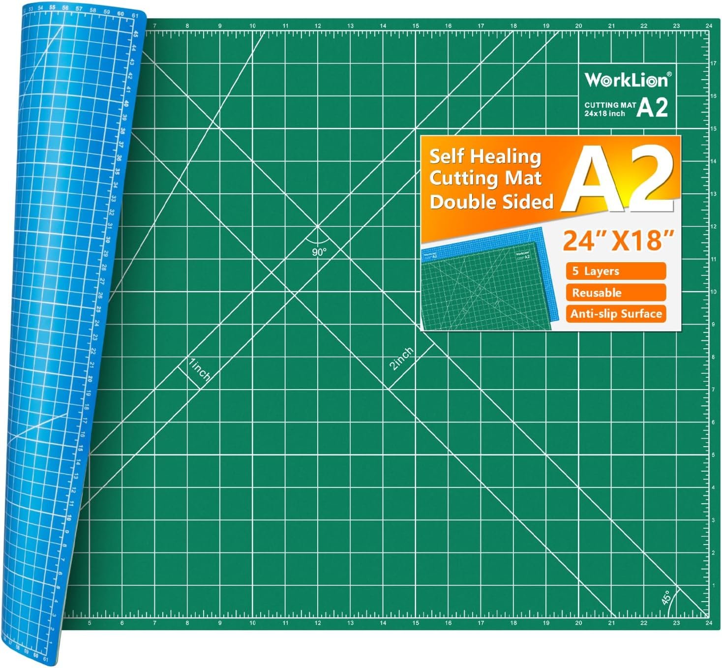 WORKLION 18” x 24” Large Self Healing PVC Cutting Mat, Double Sided, Gridded Rotary Cutting Board for Craft, Fabric, Quilting, Sewing, Scrapbooking – Art Project…