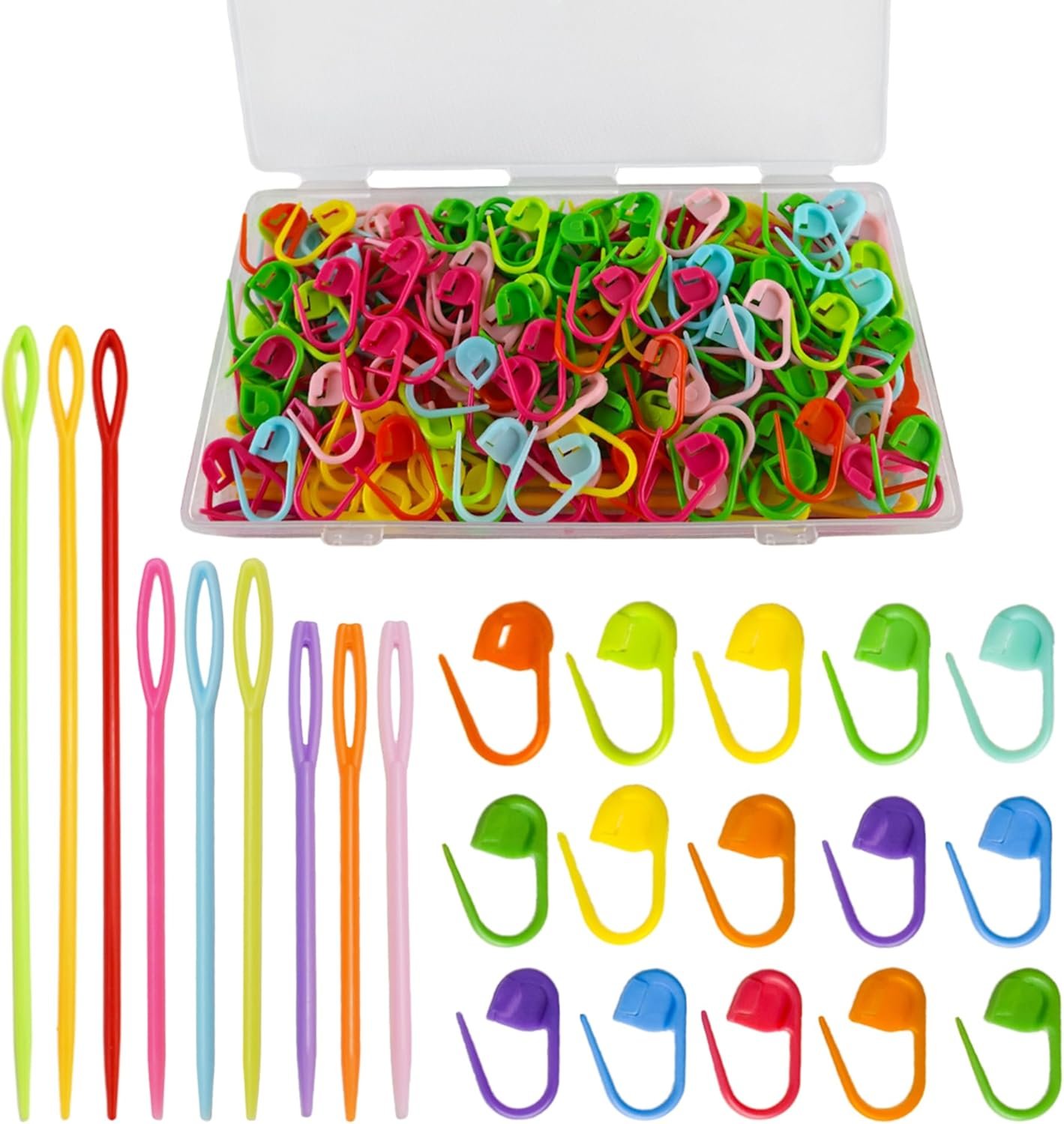 DeliaVo 200Pcs Knitting Stitch Markers with 9 Yarn Needles, Stitch Marker for Crocheting, Colorful Locking Pins Clip Crochet Supplies & Accessories