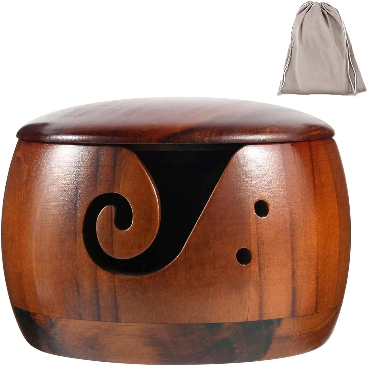 Wooden Yarn Bowl for Crocheting,Knitting Yarn Bowls with Lid Yarn Storage Handmade Craft with Storagebag for DIY Knitting Crocheting