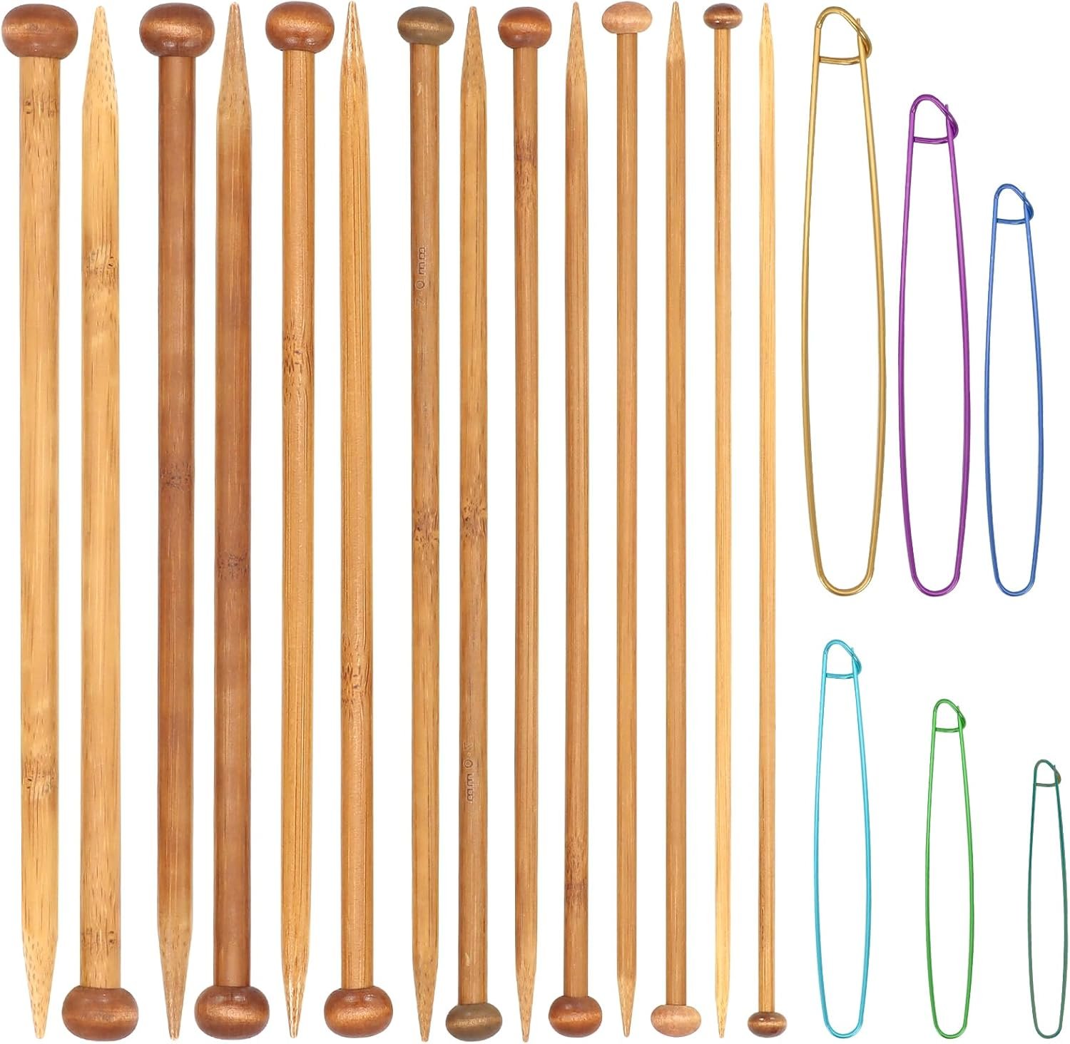 7 Pairs Bamboo Knitting Needles Set Long Wooden Knitting Needles Single Point (4-10mm) Bamboo Natural Straight Wood Needle for Beginners Sweater Shawl Scarf