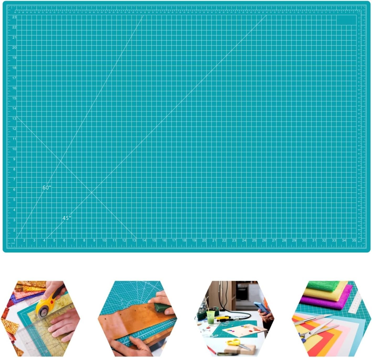 24″x36″ Self Healing Cutting Mat, Sewing Mat for Crafts, Double Sided 5-Ply Table Cutting Board for Fabric Quilting Leather Modeling Hobby Project, Turquoise