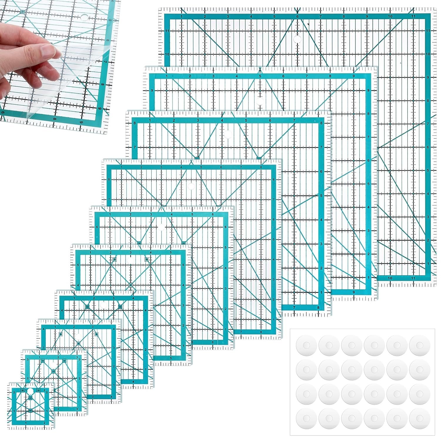 10 Pieces Quilting Rulers Templates, 2.5″,3.5″, 4.5″, 5″, 6″, 7″, 8.5″, 9″, 10″,12″ Square Sewing Ruler Fabric Cutting Rulers Acrylic Quilters Ruler with Non-Slip Pads for Quilting and Sewing