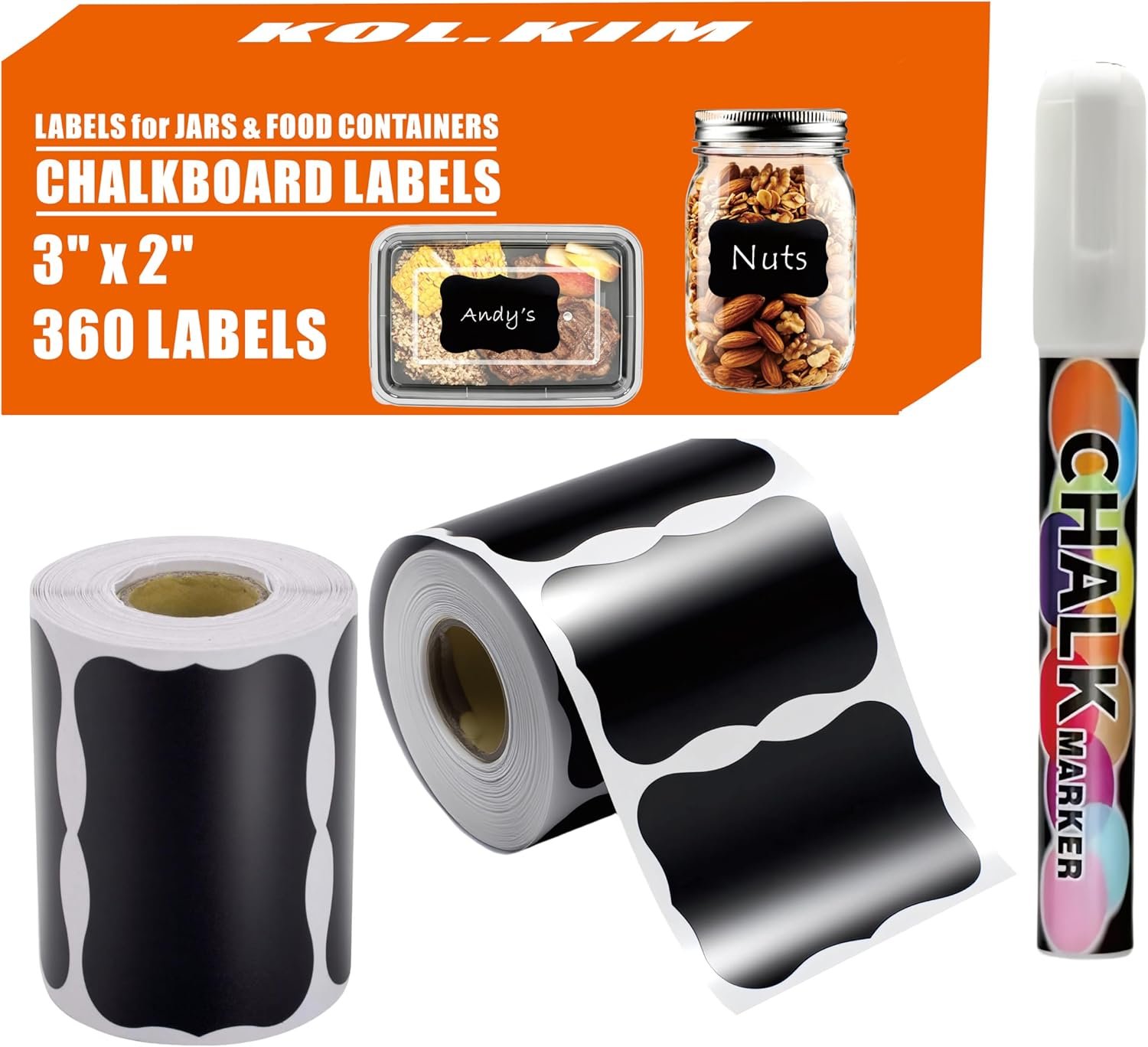 Chalkboard Labels-360 Labels Chalk Labels for Mason Jar Food Containers Bottles Chalkboard Sticker Removable Reusable Craft Rooms, Weddings, Storage, Organize Your Home & Kitchen Pantry 2 Rolls