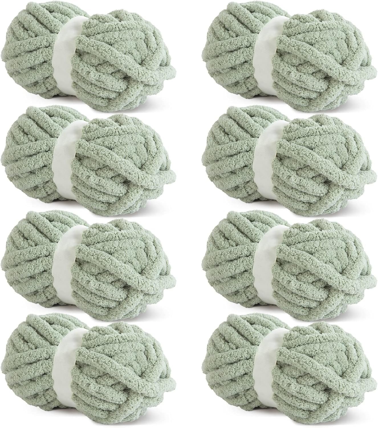 HOMBYS Sage Green Chunky Chenille Yarn for Crocheting, Bulky Thick Fluffy Yarn for Knitting,Super Bulky Chunky Yarn for Hand Knitting Blanket, Soft Plush, 8 Jumbo Pack (27 yds,8 oz Each Skein)