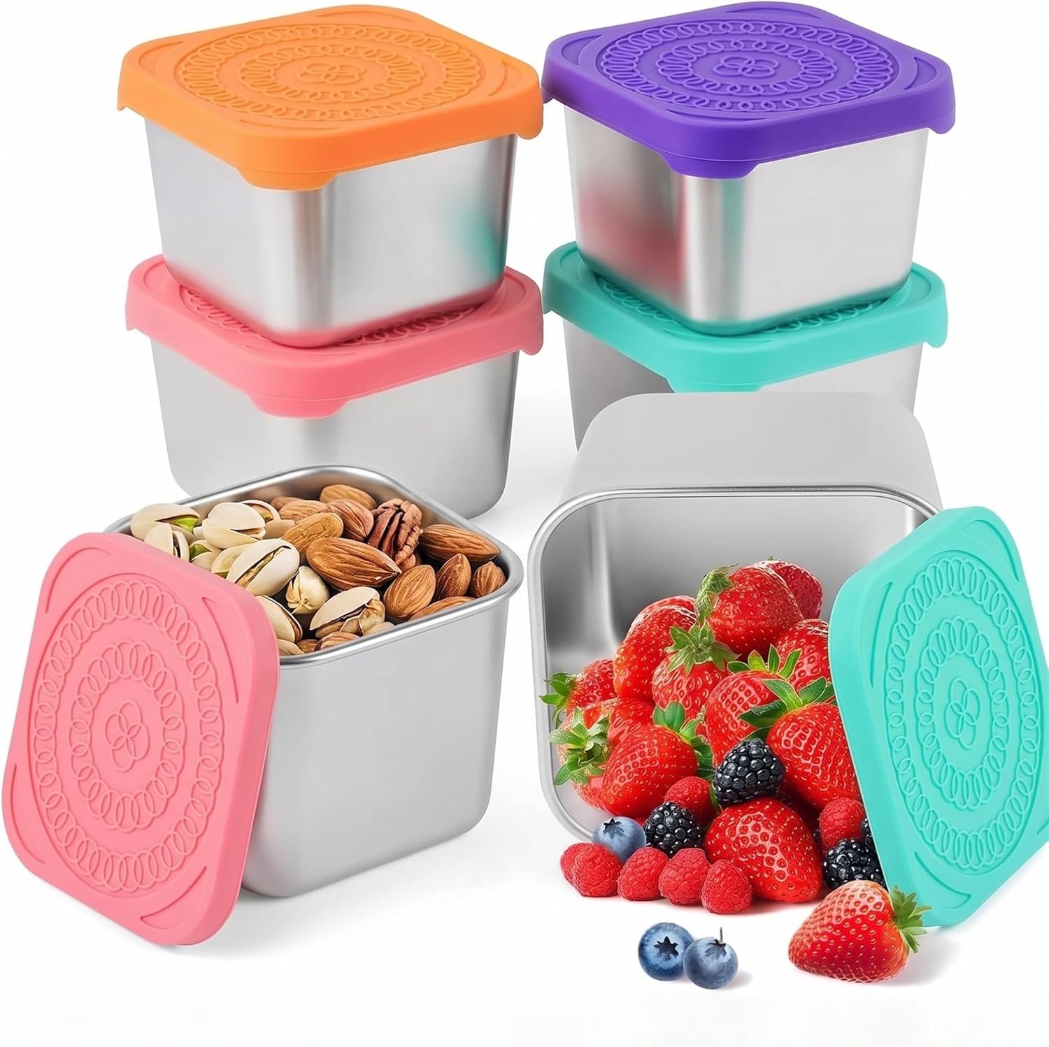 4Pack 6oz Reusable Stainless Steel Snack Containers for Kids, Easy Open Leak Proof Metal Small Toddler Snack Containers with Silicone Lids, Stackable Metal Toddler Lunch Box for Daycare School Travel