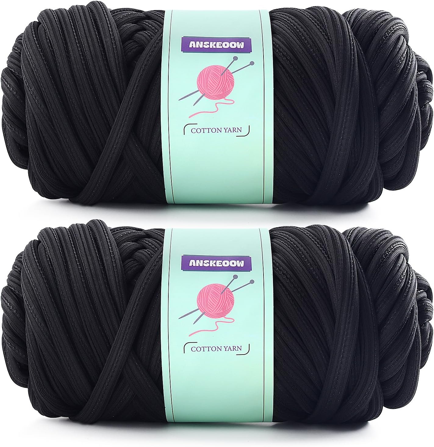 Chunky Yarn for Hand Knitting,Soft Bulky Yarn for Crocheting,Thick Big Twist Tubular Yarn for Making Blanket,Bags,Baskets,Pillows,Pet Nests 1.1lb/500g (2 Skeins Black)