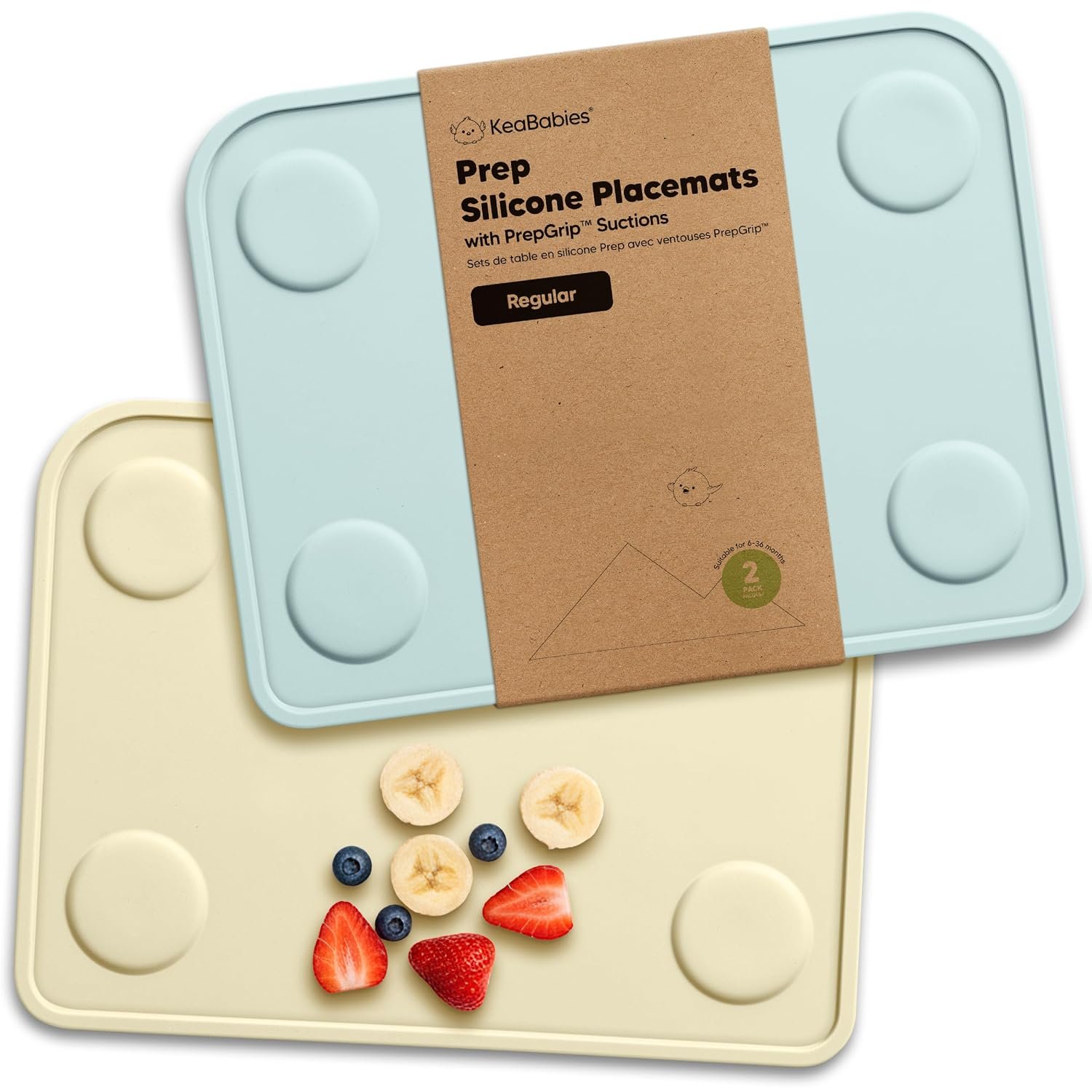 KeaBabies 2pk Silicone Placemats for Toddlers,Kids – 12×9 Non Slip Suction Baby Silicone Placemat for Restaurants,Dining Table,Travel,Easy to Clean,Food Grade/BPA-Free,Small Baby Table Mat(Pastel Sky)