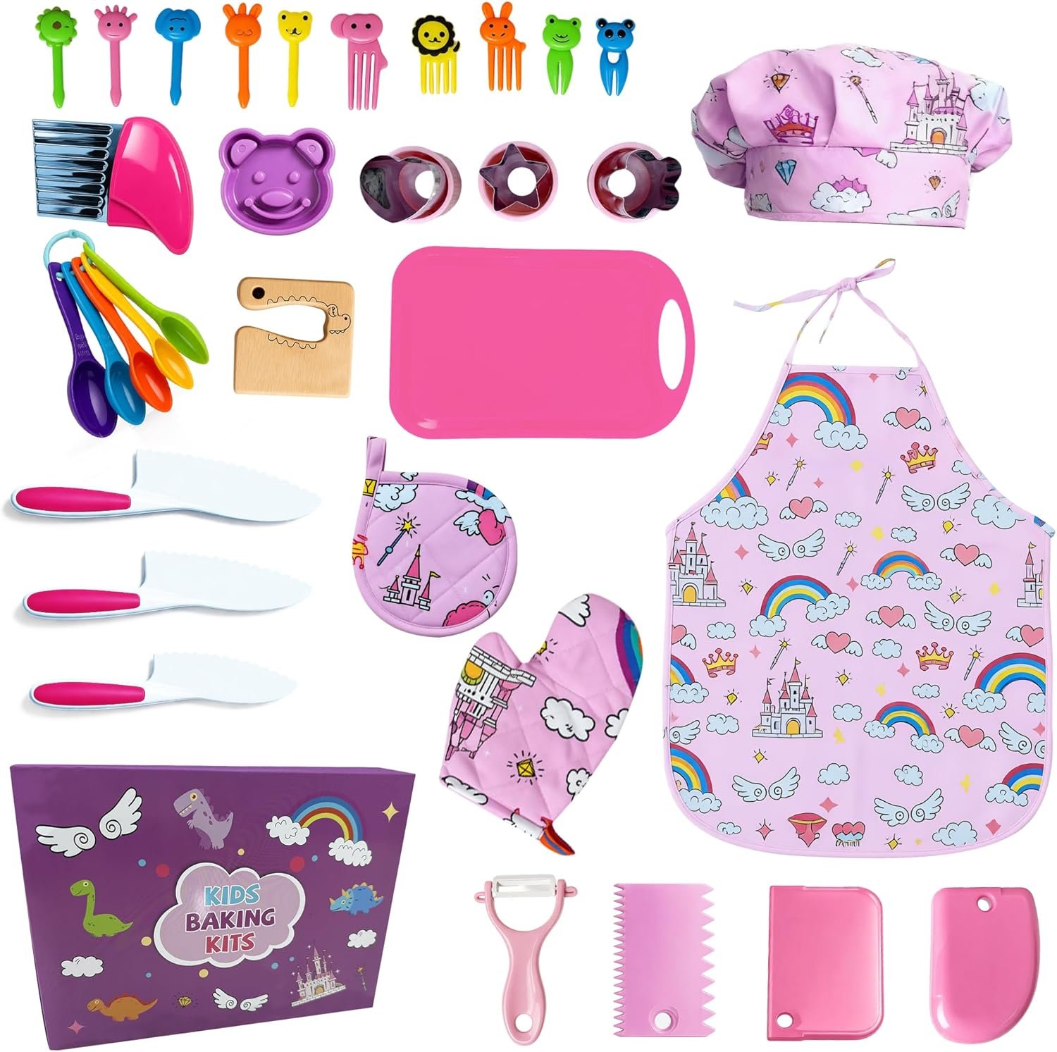 Kids Cooking and Baking Chef Set, Apron Chef Hat Accessories Complete Cooking Set, Dress Up Pretend Play Career Role Play Costume Toys Thanksgiving for Boys Girls