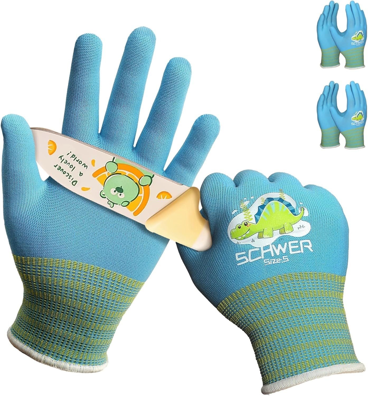 Schwer 2 Pairs MINI-KIDDO ANSI A6 Cut Resistant Gloves for Kids MN1917, Kids Fishing Gloves, Cutting Glove for Gardening, Whittling, Wood Carving, and DIY (S, 9–14 Years)