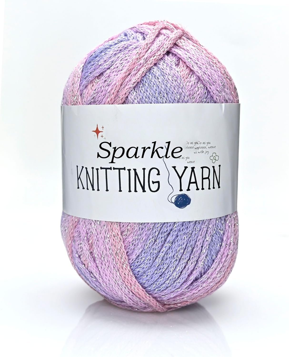 Sparkly Variegated Yarn for Crocheting-100g/3.53oz-#4 Worsted (Medium)-Polyester Silver Metallic Blend Colorful Knitting Yarn for Handmade DIY Crafts-Pink&Purple