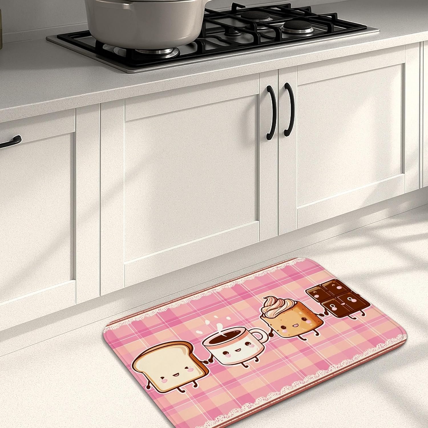 Cute Cartoon Kitchen Mats for Floor, Cute Food Pattern Non-Slip Decorative Cushioned Rugs for Kitchen Sinks and Laundry Room 20×31 Inch