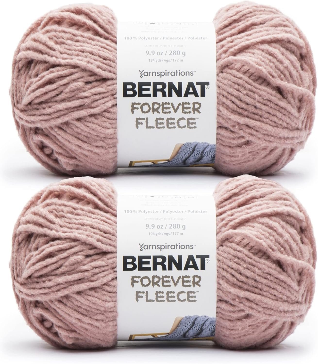 Bernat Forever Fleece Rose Hip Yarn – 2 Pack of 280g/9.9oz – Polyester – 6 Super Bulky – 194 Yards – Knitting/Crochet