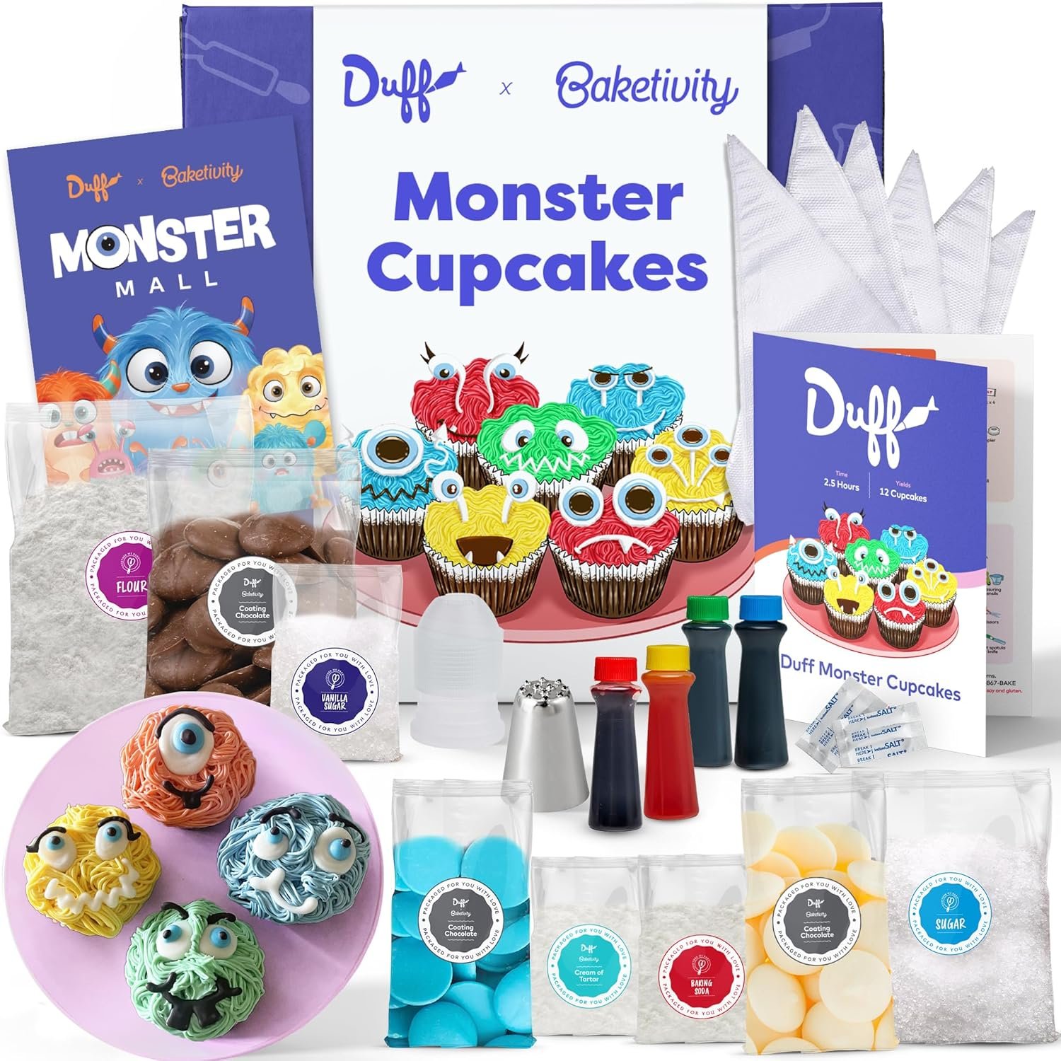 Baketivity x Duff Goldman Monster Cupcakes Kit – Cooking Set with Premeasured Ingredients, Decorating Supplies, STEM Activities – Perfect for Girls and Boys