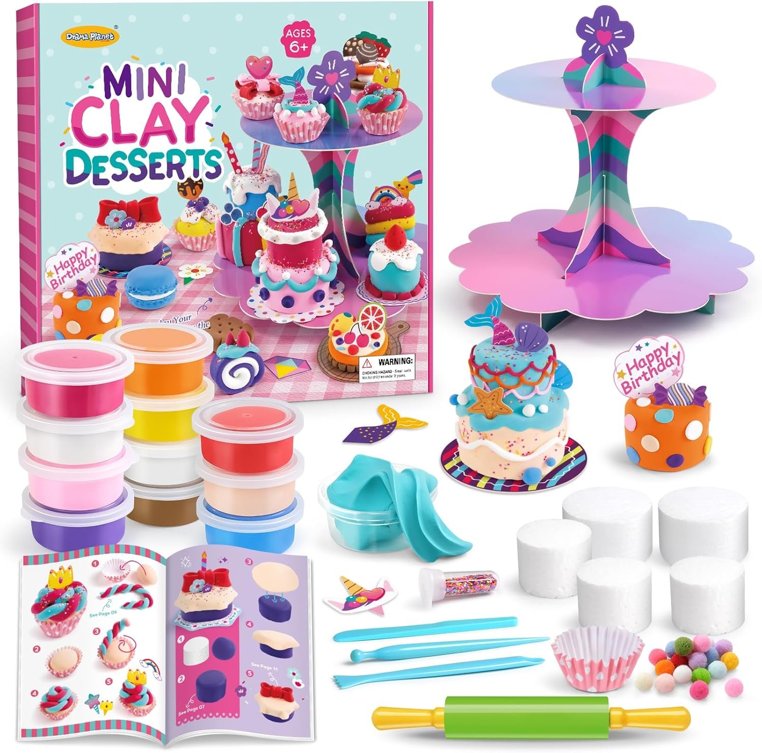 Drama Planet Craft Kits for Kids, Make Your Own Mini Desserts with Air Dry Clay, Create & Display Clay Creations, Art Activities, Great Gifts for Girls
