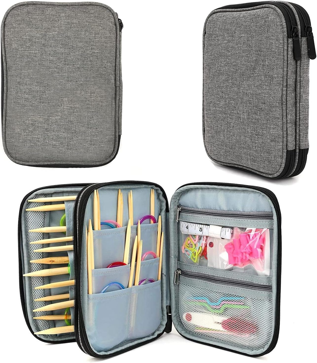 New Knitting Needls Case Without Hooks and Accessories,Zipper Storage Organizer Bag with Web Pockets for Various knitting Needles/Knitting Accessories/Crochet Hook Kit Tool,Lightweight,Easy to Hold