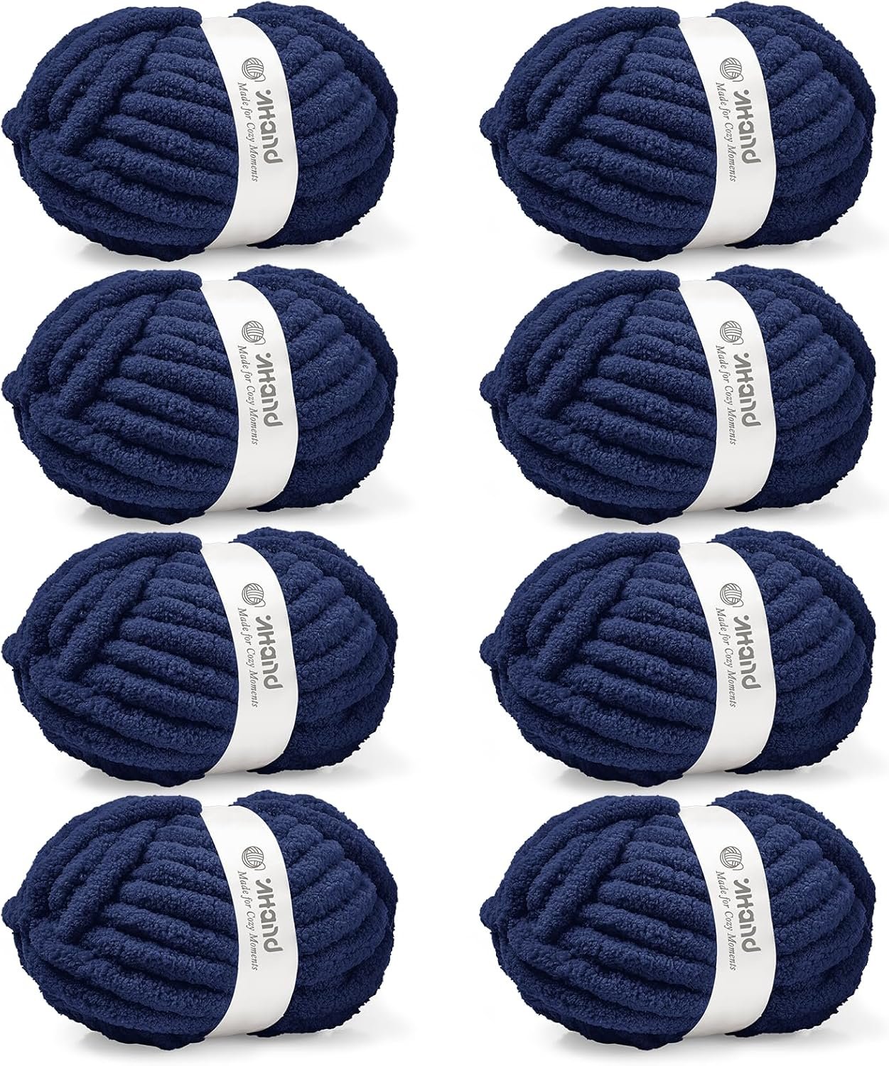 Inhand Chunky Chenille Yarn for Hand Knitting,Thick Bulky Blanket Yarn for Crocheting,Soft Fluffy Yarn for Crochet Birthday Gifts for Men/Women/Beginners,8 Pack (29.5Yds/8.4oz Each),Deep Navy
