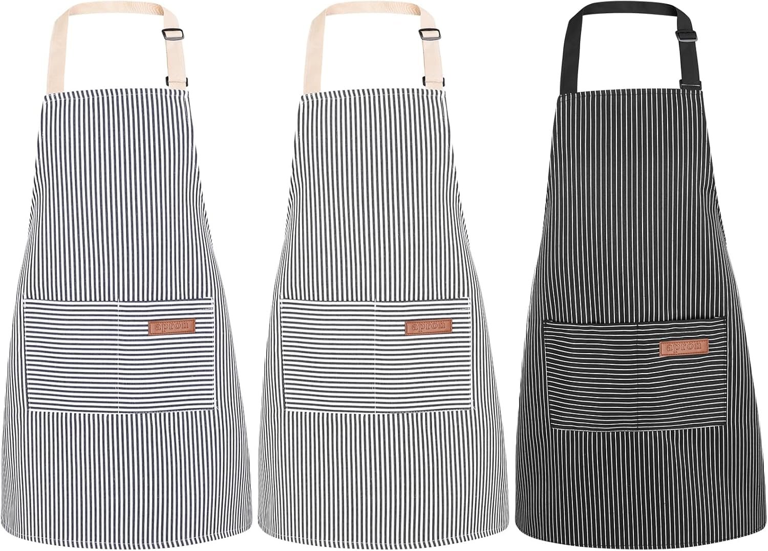 3 Pack Stripes Kids Apron, Adjustable Kids Cooking Aprons with 2 Pockets, Cute Chef Baking Aprons for Boys and Girls