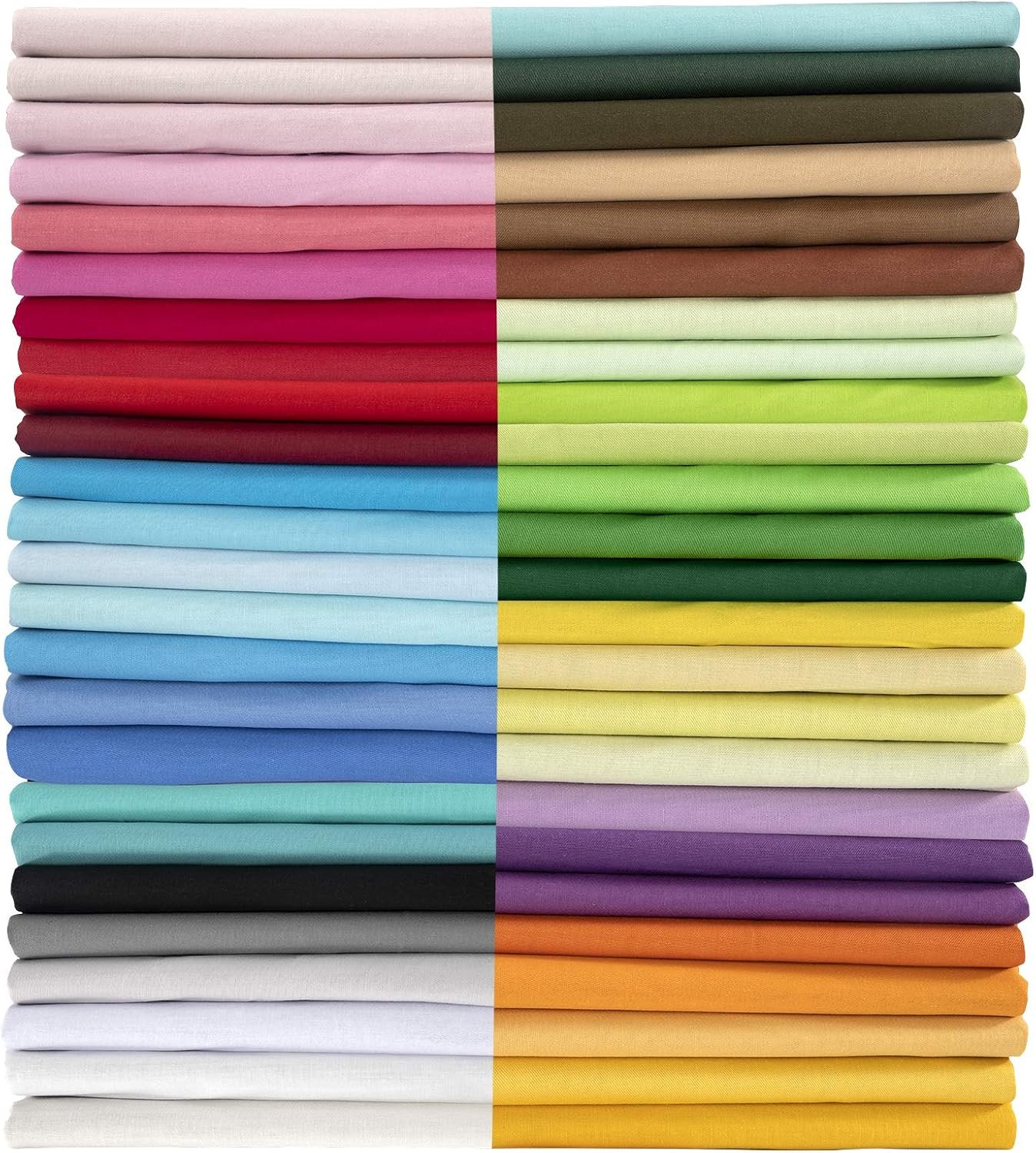 Aubliss 50pcs 100% Cotton Fabric Bundle 10″ x 10″ PreCut Fat Squares Sheets Printed Floral Sewing Supplies for Patchwork Sewing DIY Crafting Quilting Fabric (50PCS 10″x10″, Solid)
