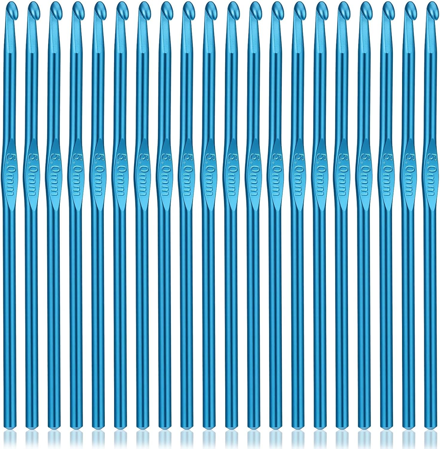 20PCS Aluminum Crochet Hooks 5mm Crochet Needles, Ergonomic Grip Crochet-Hook Set for Beginners, Craft Yarn Knitting Tools(Blue)