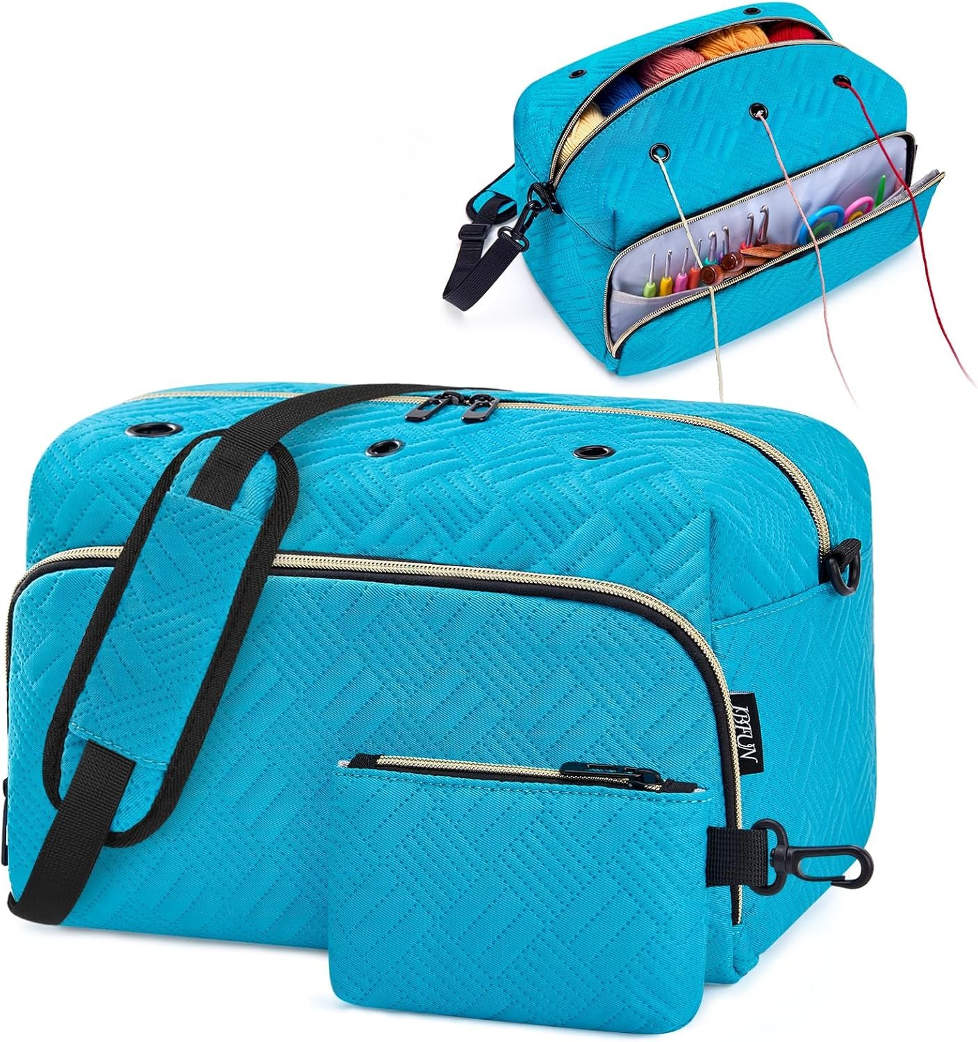 IBFUN Crochet Yarn Knitting Bag 2 Pcs Yarn Storage Organizer Crocheting Bags for Beginners with Shoulder Strap for Knit Accessories Needles Hooks