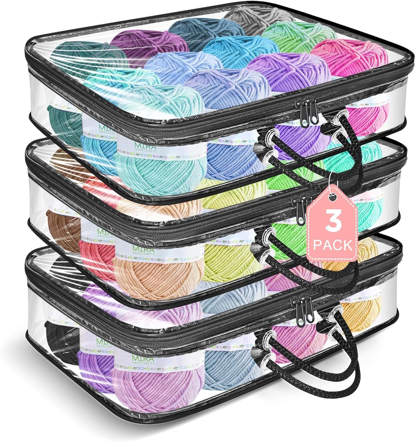 Yarn Storage Bags 3 Pack, Clear Yarn Storage Organizer 12x16x4 Inches