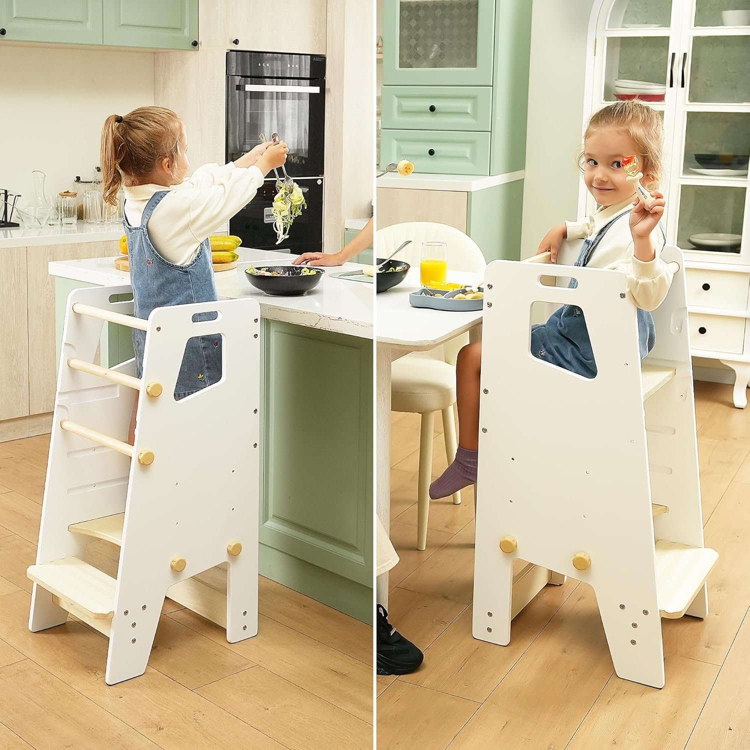 GroowingMind® Toddler Tower with Removable Seat – Anti-Tip Wooden Standing Tower, 220lb Capacity, ASTM F2613-22 Certified, 3-Height Adjustable Montessori Step Stool for Kids 18M-5Y