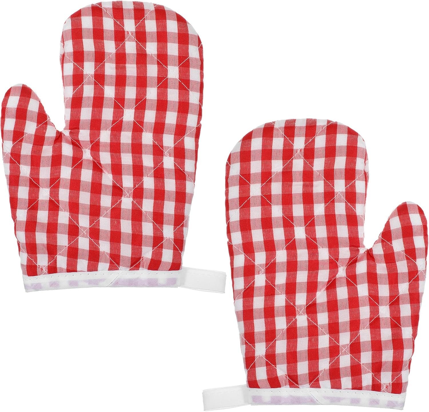 2PCS Red Oven Mitts for Kids, Red Checkered Oven Mitts for Kitchen Aid, Cute Kitchen Mitt for Safe Cooking Baking BBQ Griddle, Mini Heat Resistant Baking Gloves Easy Bake Accessories