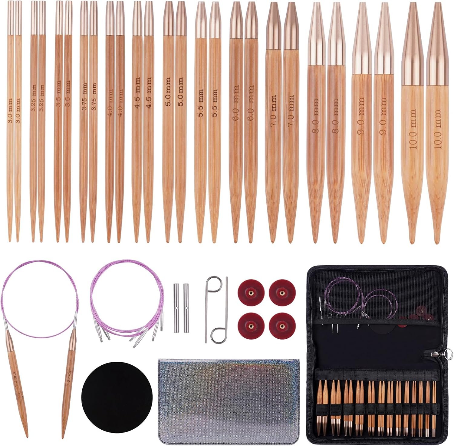 Weabetfu Knitting Needles Set with Bamboo Circular Knitting Needle 13 Pair Interchangeable Knitting Needles and Cables, Accessories and Case Perfect for Beginner, DIY Crafts