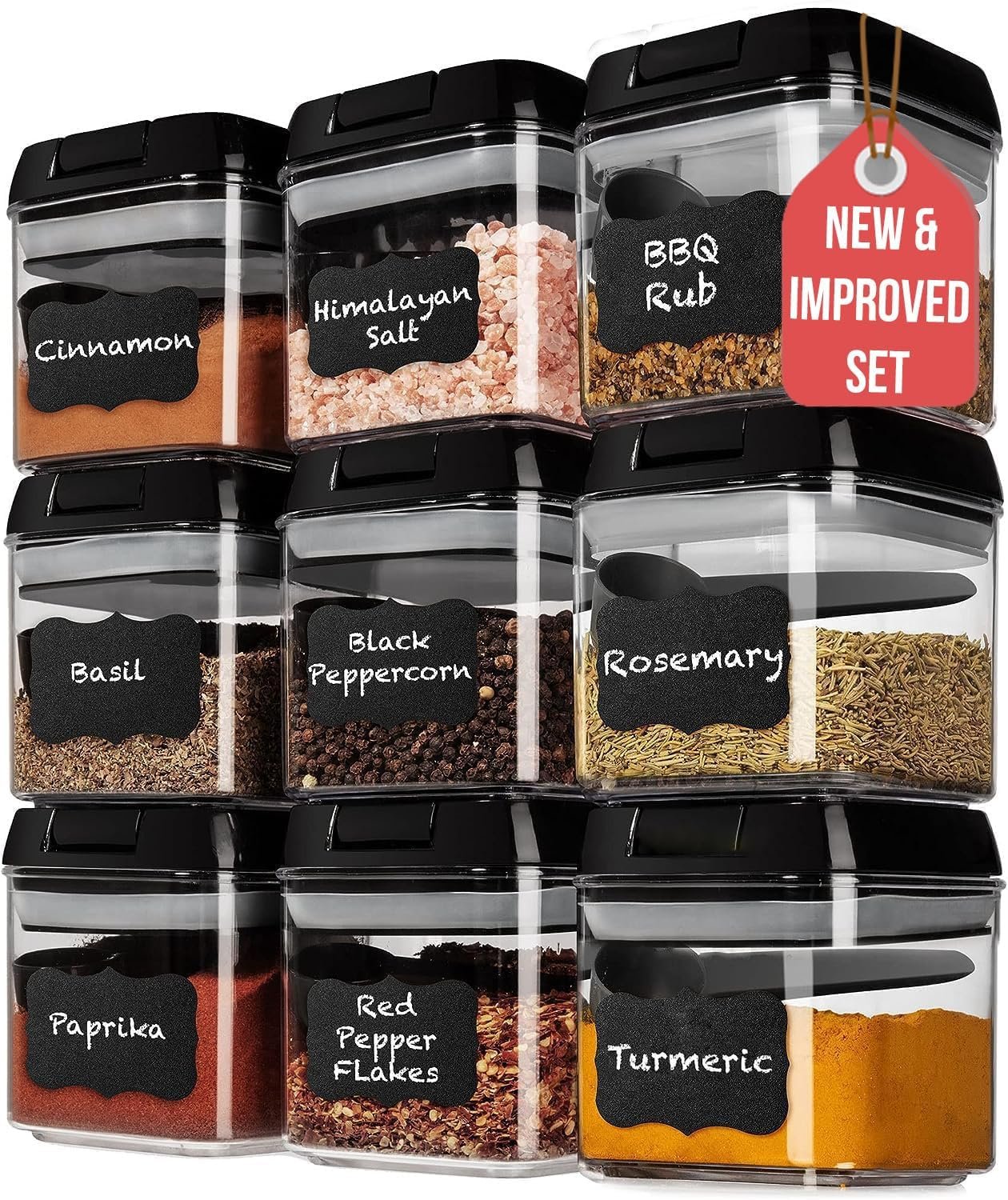 Shazo 9 PC Airtight Food Storage Containers – BPA Free Clear Plastic Snack & Spice Containers with Easy Lock Lids – Kitchen and Pantry Organization for Herbs, Coffee, Tea – 0.5L / 2.1 Cups
