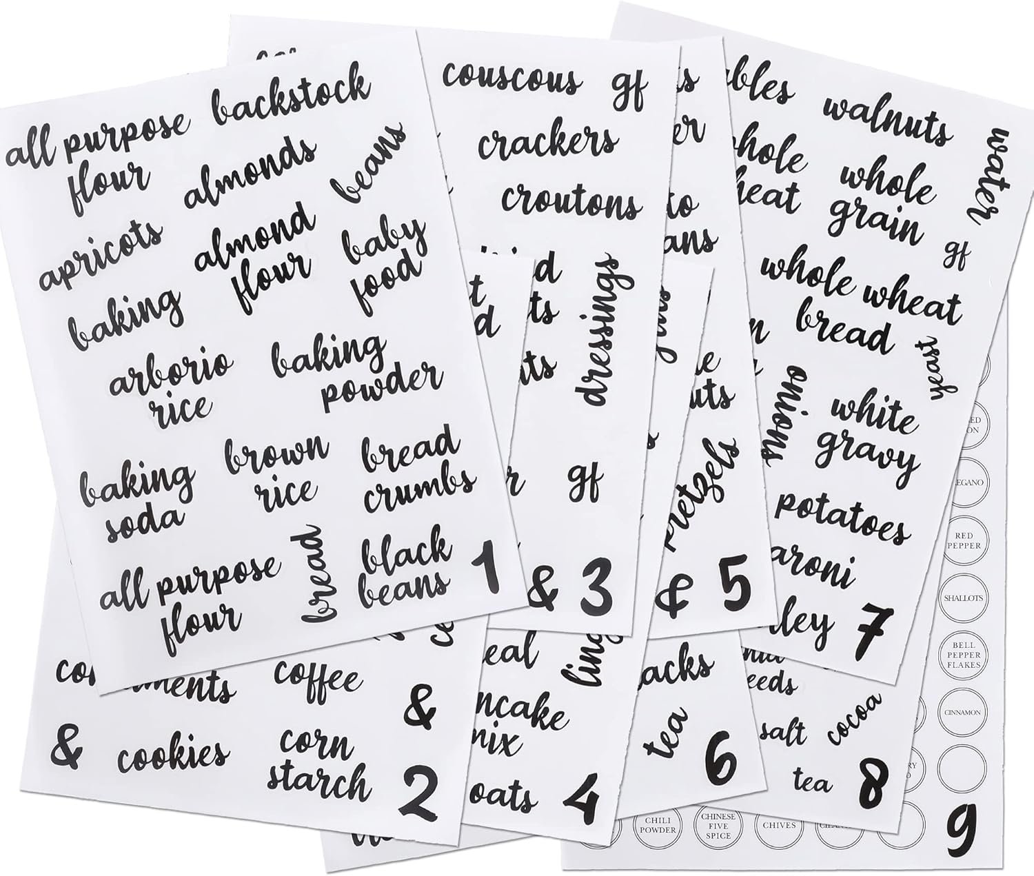 Kitchen Pantry Labels for Food Storage Containers, Set of 270 Clear Stickers for Common Goods