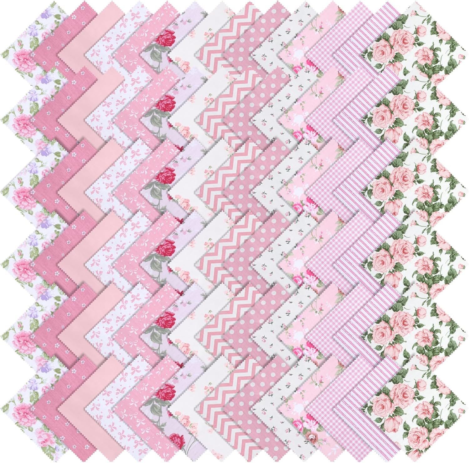 84 Pcs Pink Charm Packs for Quiltings, Cotton Quilting Fabric Bundles, 5 x 5-Inch Charm Squares Precut Quilting Fabrics, Cotton Fabric Squares for Sewing Project, Patchwork, DIY Crafts, Pink