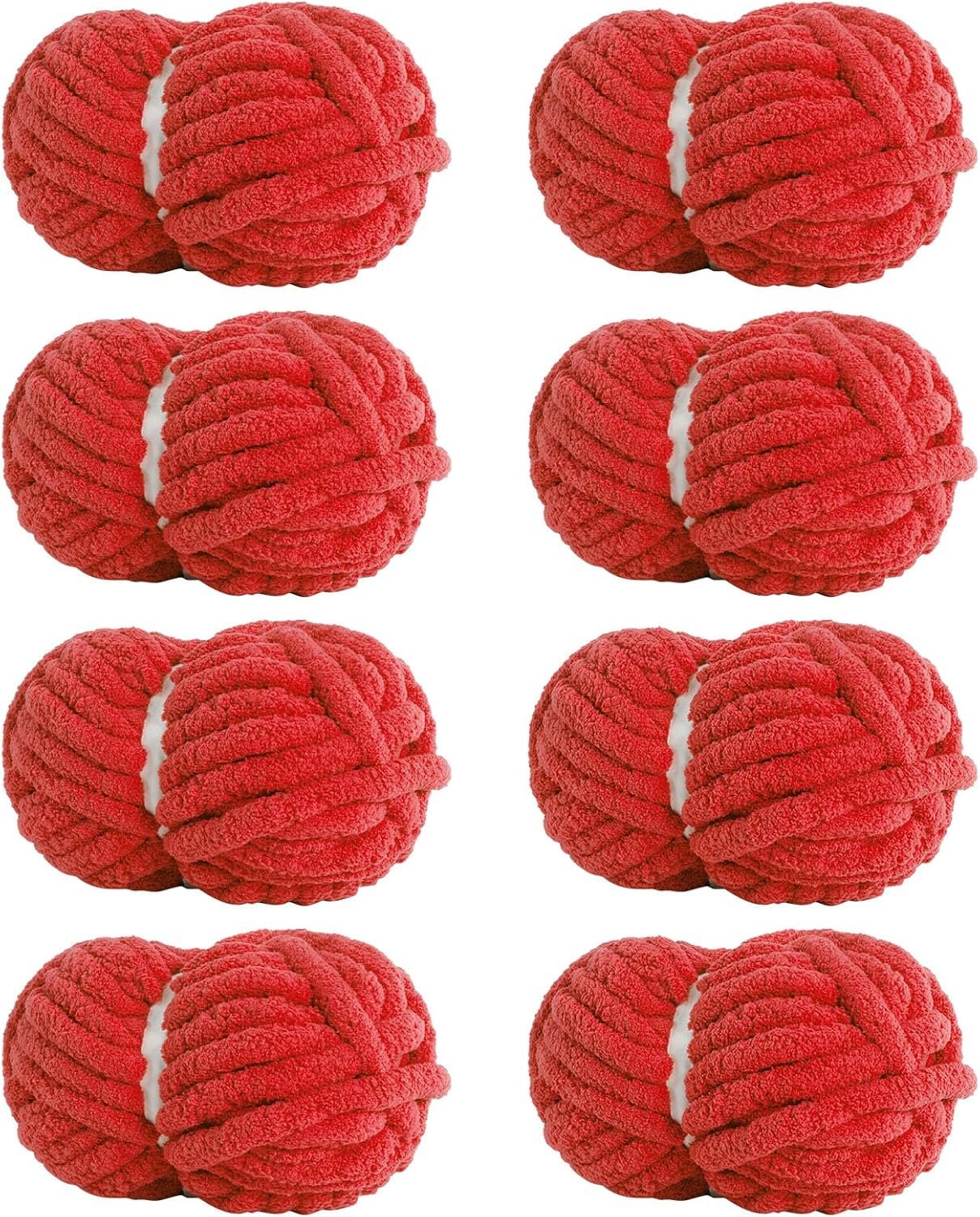 Chunky Yarn for Hand Knitting Soft Jumbo Bulky Fluffy Chenille Yarn for Crocheting Blanket Scarf DIY 8 Pack (Red, 28yds, 8 Ounces Each)